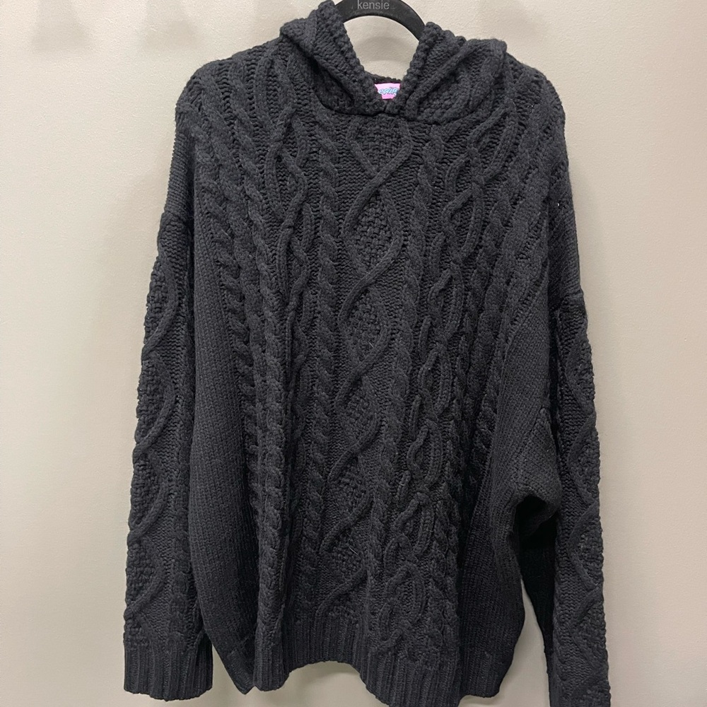 Edikted Charcoal Cable Knit Hoodie Sweater
